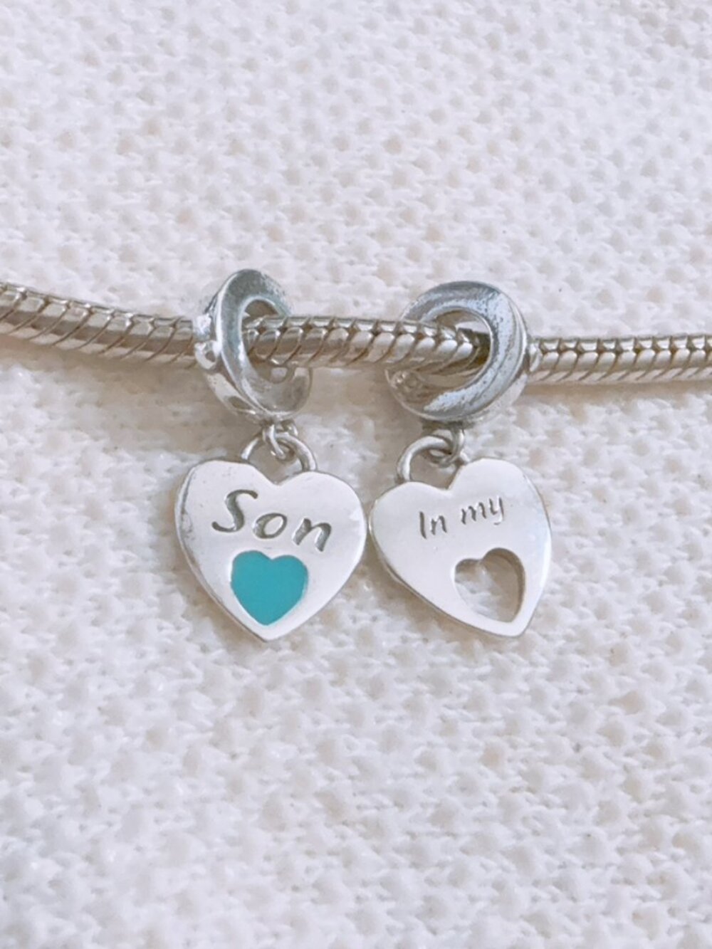 Mother and Son Double Heart Split Dangle Charm Silver Charm For Pandora Bracelet